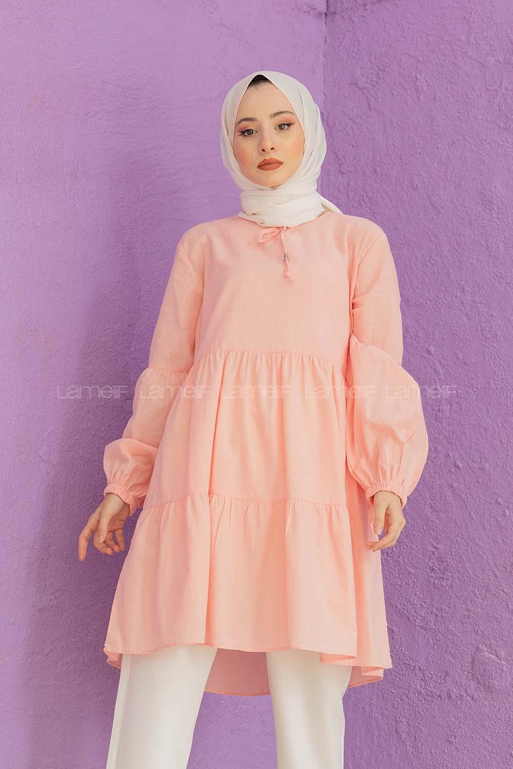 Modalamelif Yaka Bağlamalı Tunik Pudra