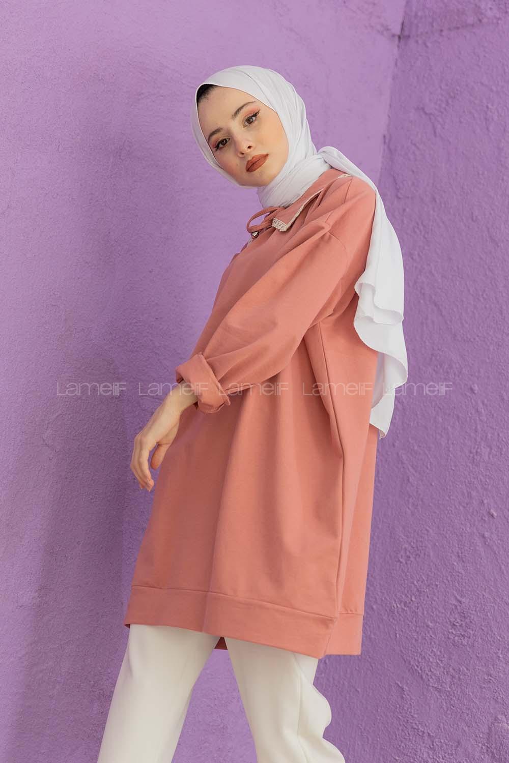 Modalamelif Yaka Güpürlü Tunik Pudra