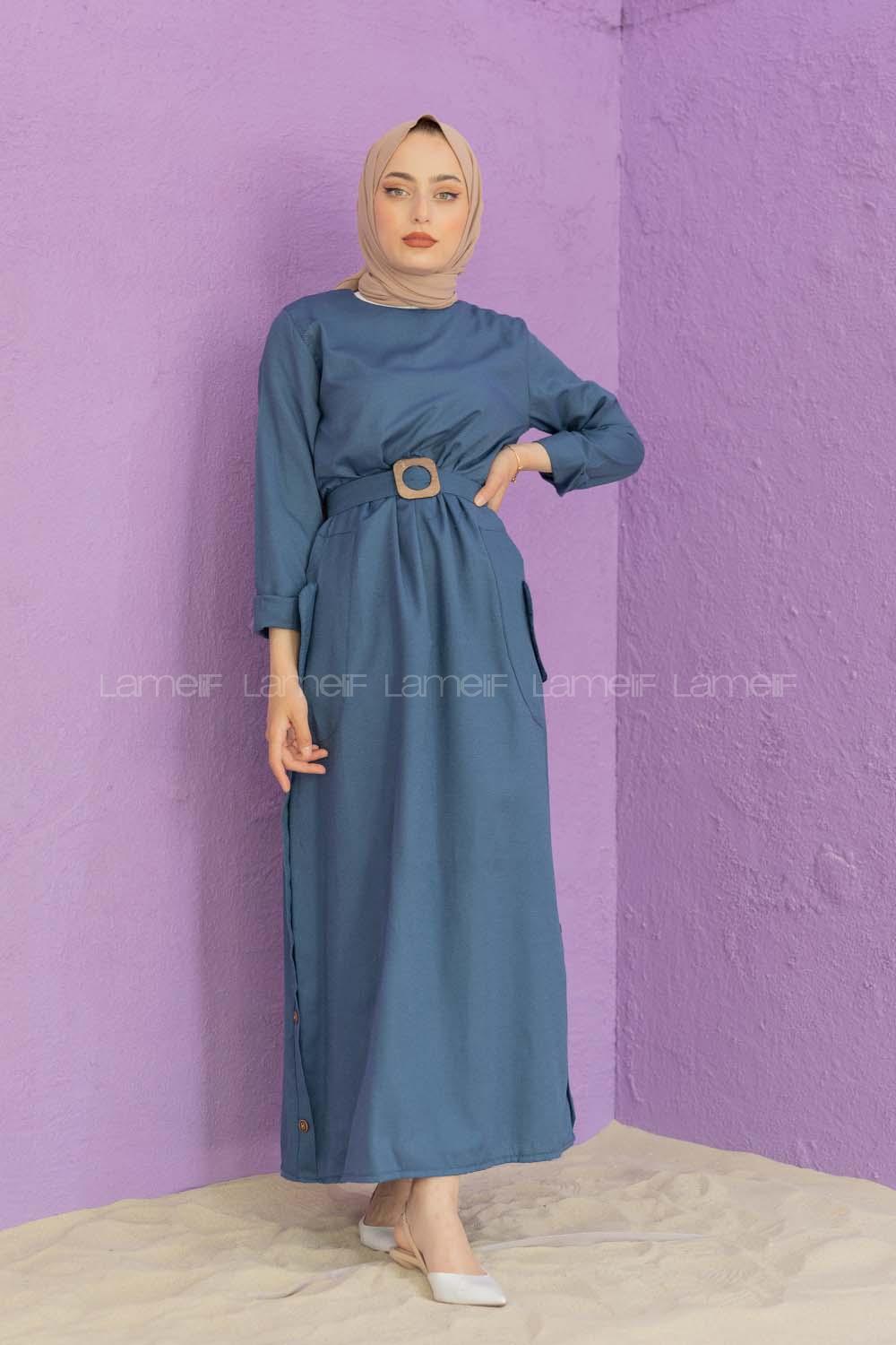 Modalamelif Belden Bağlamalı Elbise İndigo