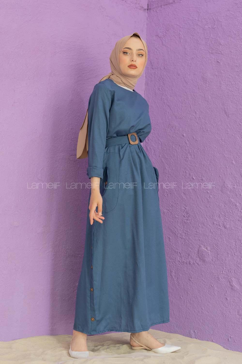 Modalamelif Belden Bağlamalı Elbise İndigo