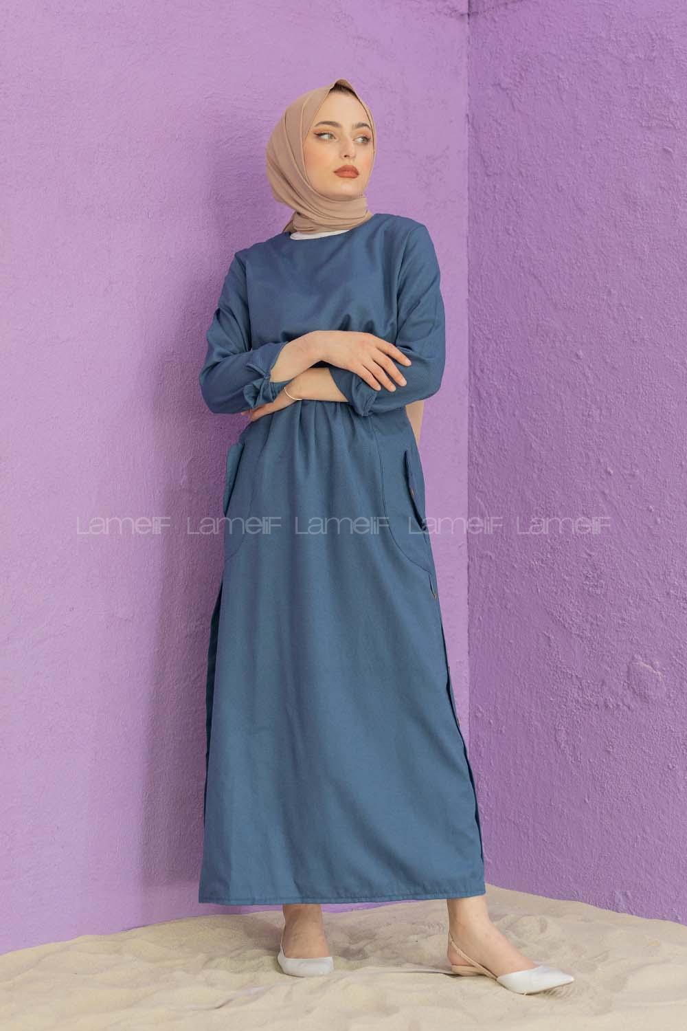 Modalamelif Belden Bağlamalı Elbise İndigo