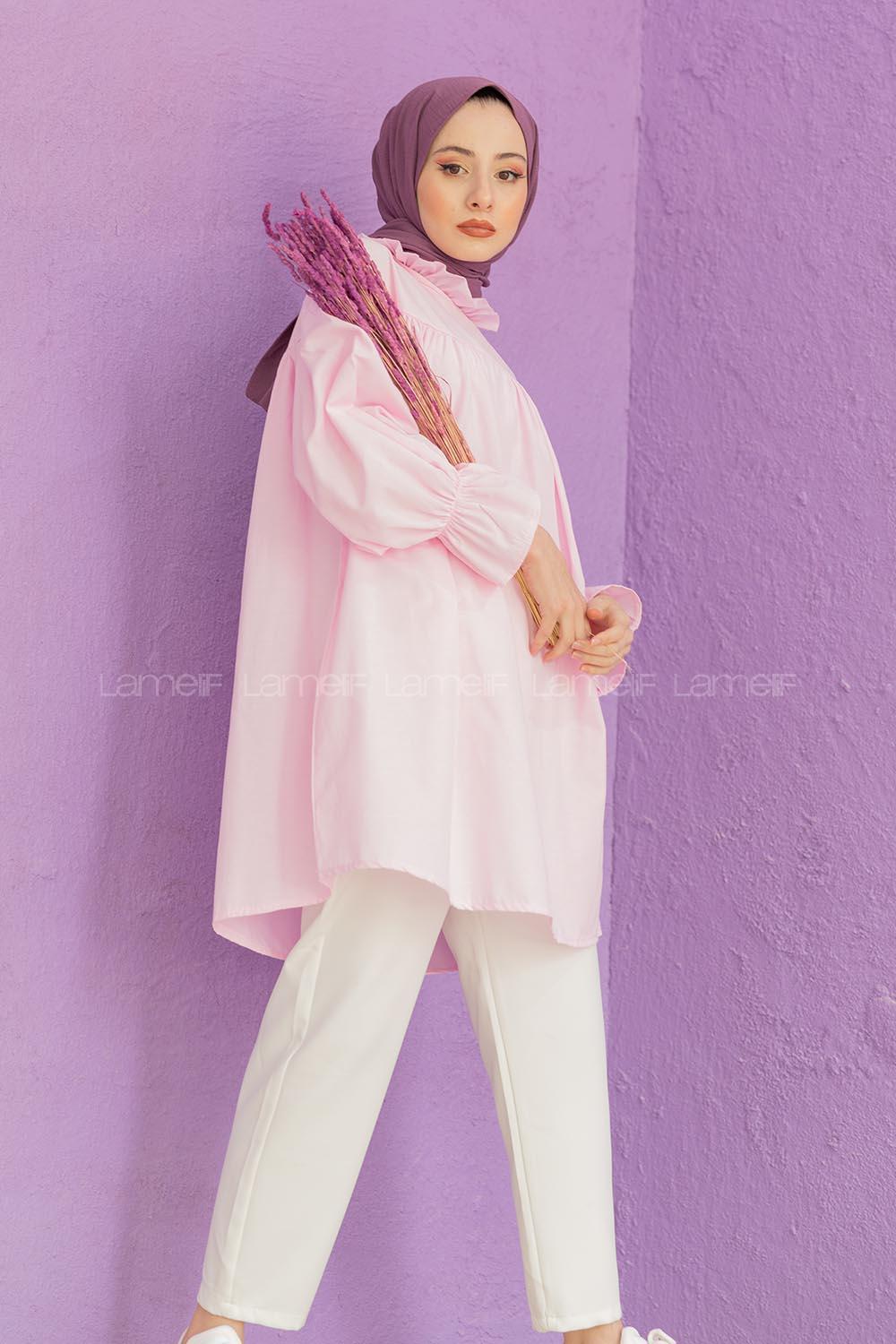 Modalamelif Dakron Büzgülü Gömlek Pudra