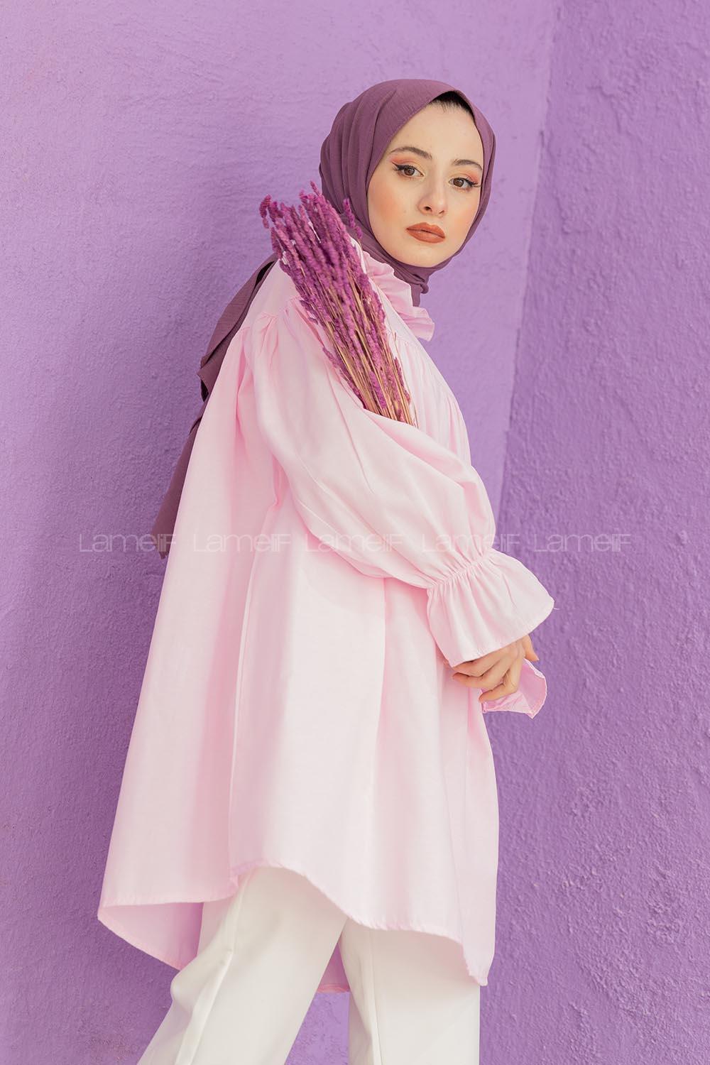 Modalamelif Dakron Büzgülü Gömlek Pudra