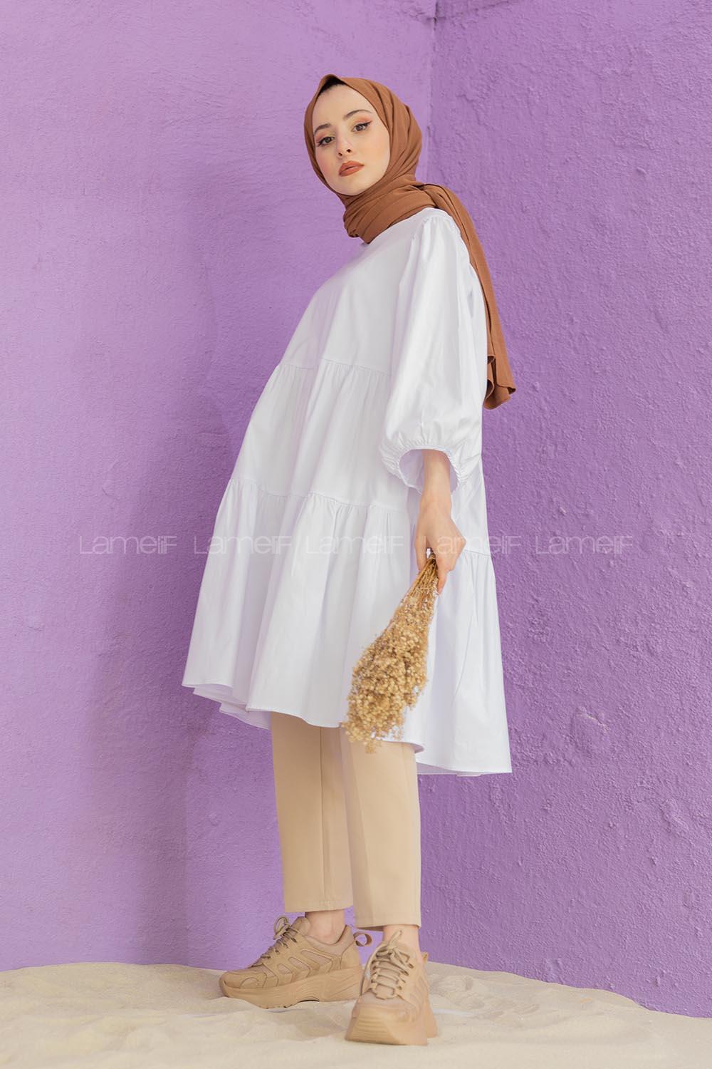 Modalamelif Fırfırlı Tunik Beyaz