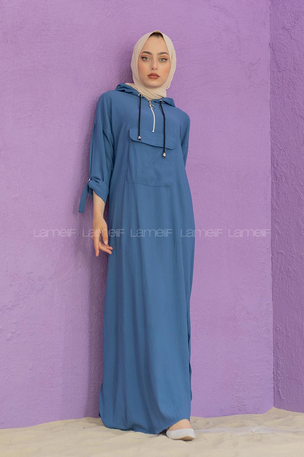 Modalamelif Kanguru Cepli Ayrobin  Elbise İndigo