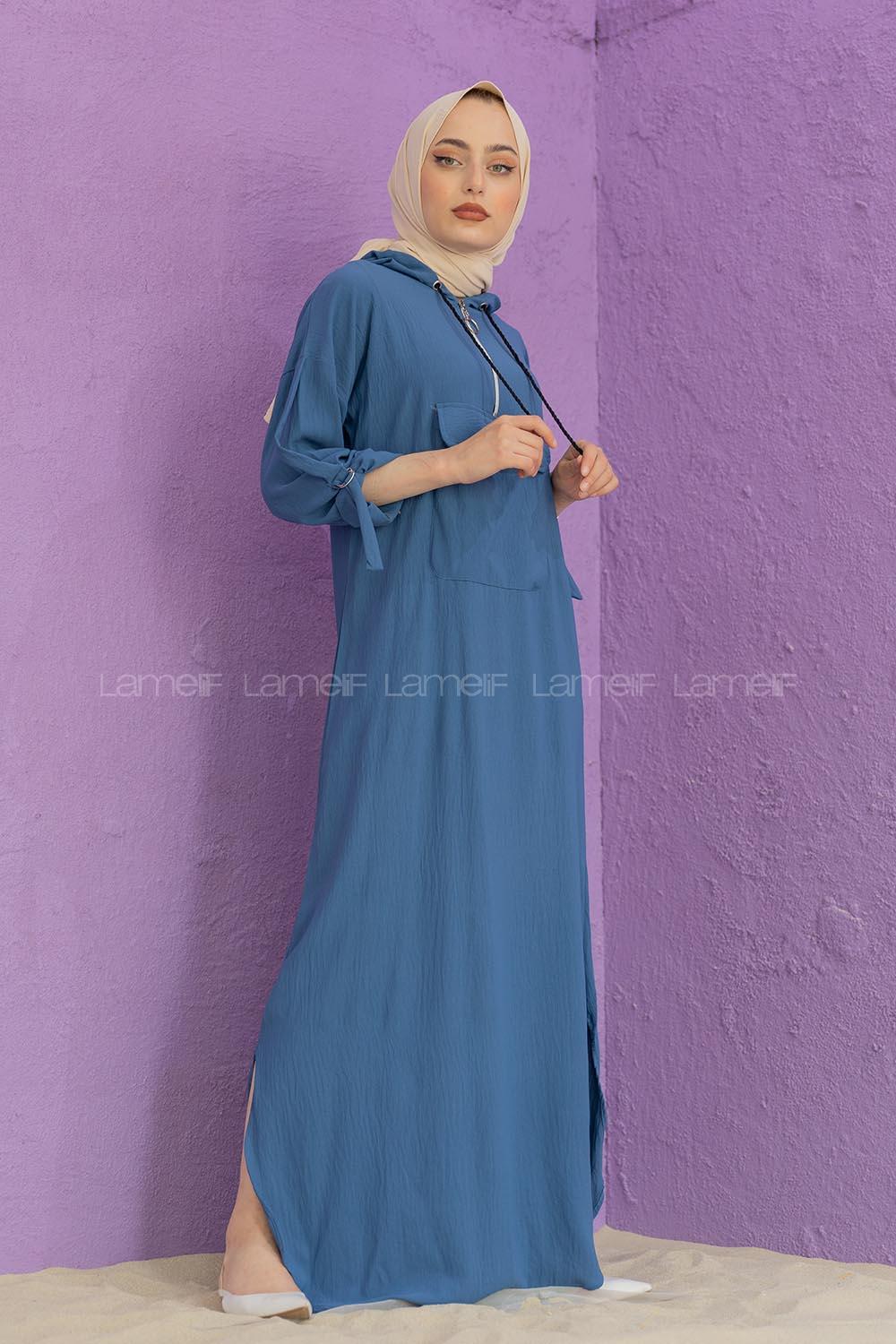 Modalamelif Kanguru Cepli Ayrobin  Elbise İndigo