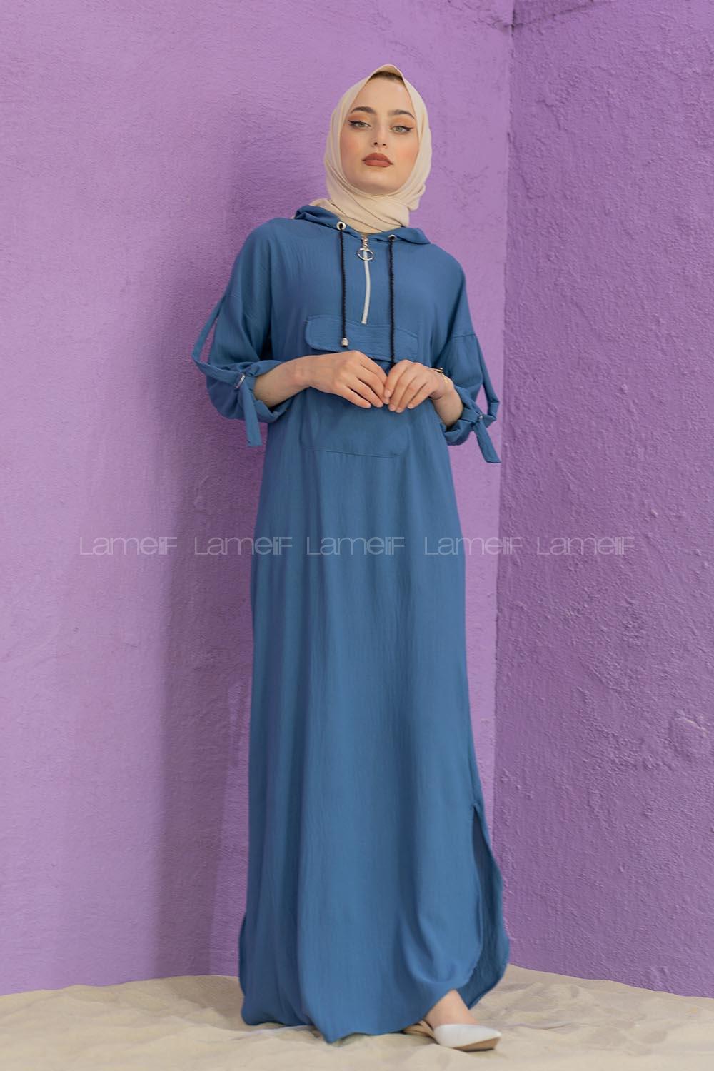 Modalamelif Kanguru Cepli Ayrobin  Elbise İndigo