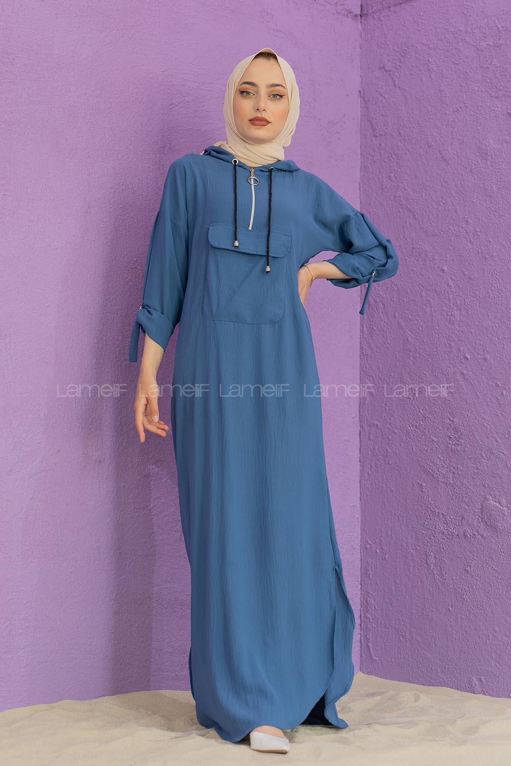 Modalamelif Kanguru Cepli Ayrobin  Elbise İndigo