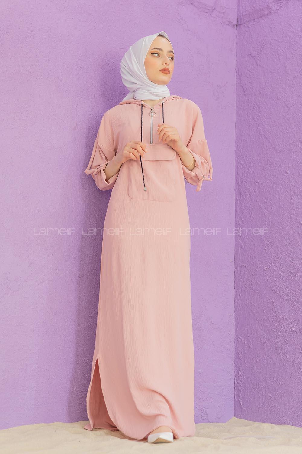 Modalamelif Kanguru Cepli Ayrobin  Elbise Pudra