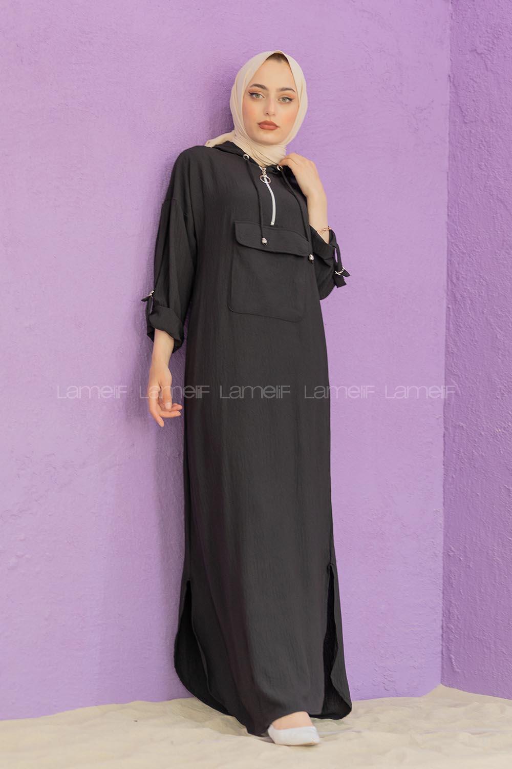 Modalamelif Kanguru Cepli Ayrobin  Elbise Siyah