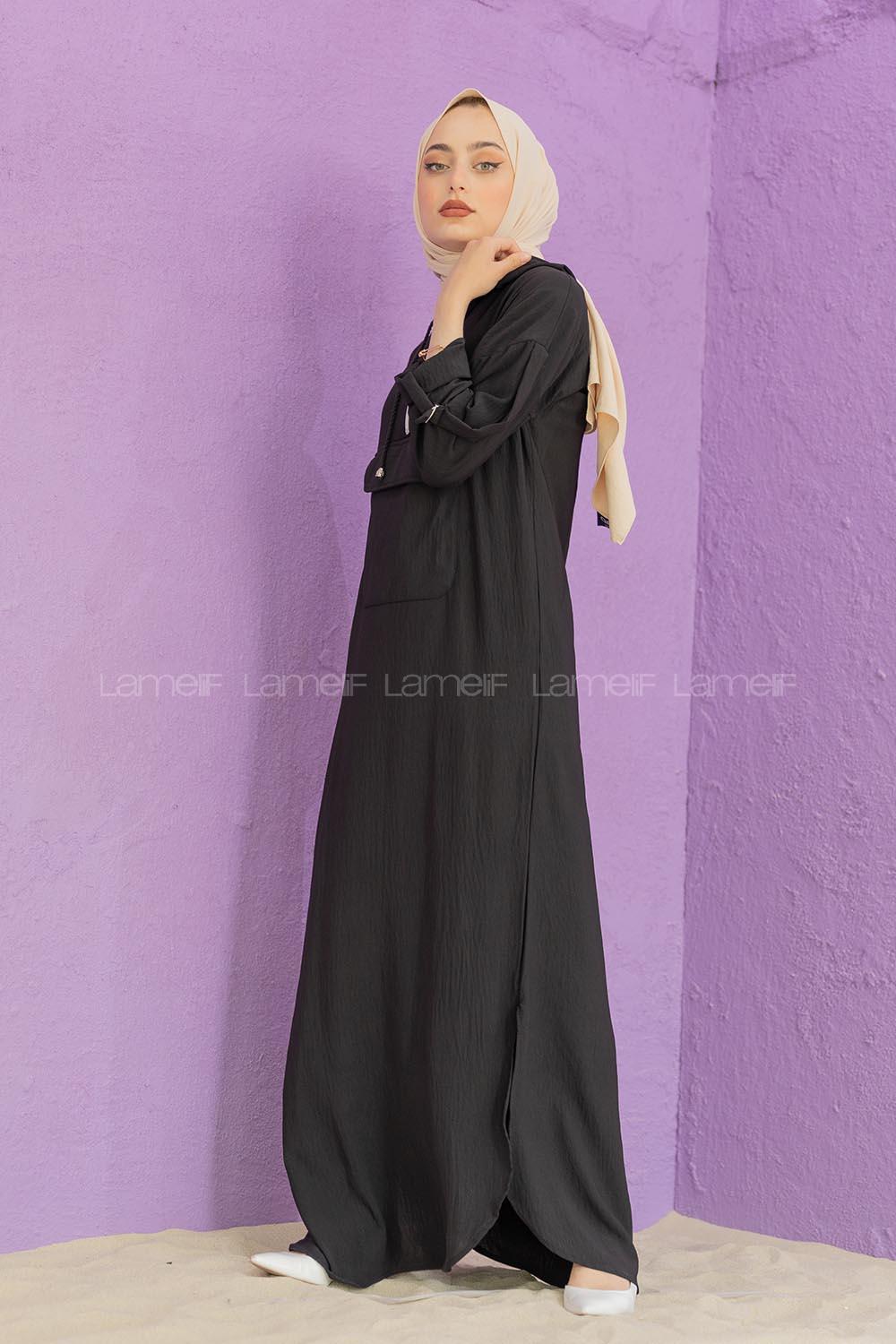 Modalamelif Kanguru Cepli Ayrobin  Elbise Siyah