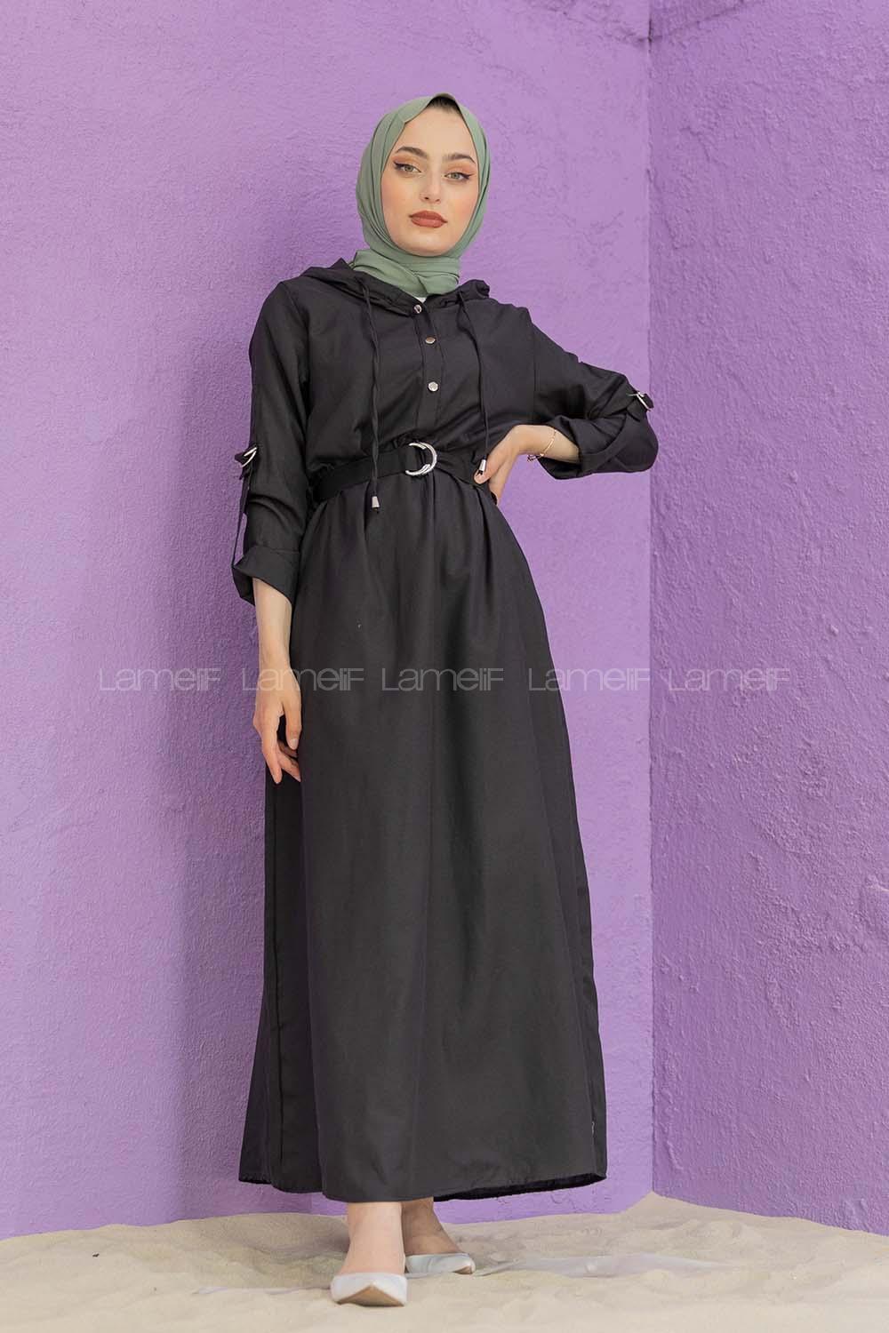 Modalamelif Kemerli Kuşaklı Elbise Siyah