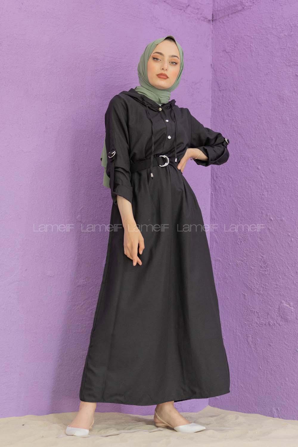 Modalamelif Kemerli Kuşaklı Elbise Siyah