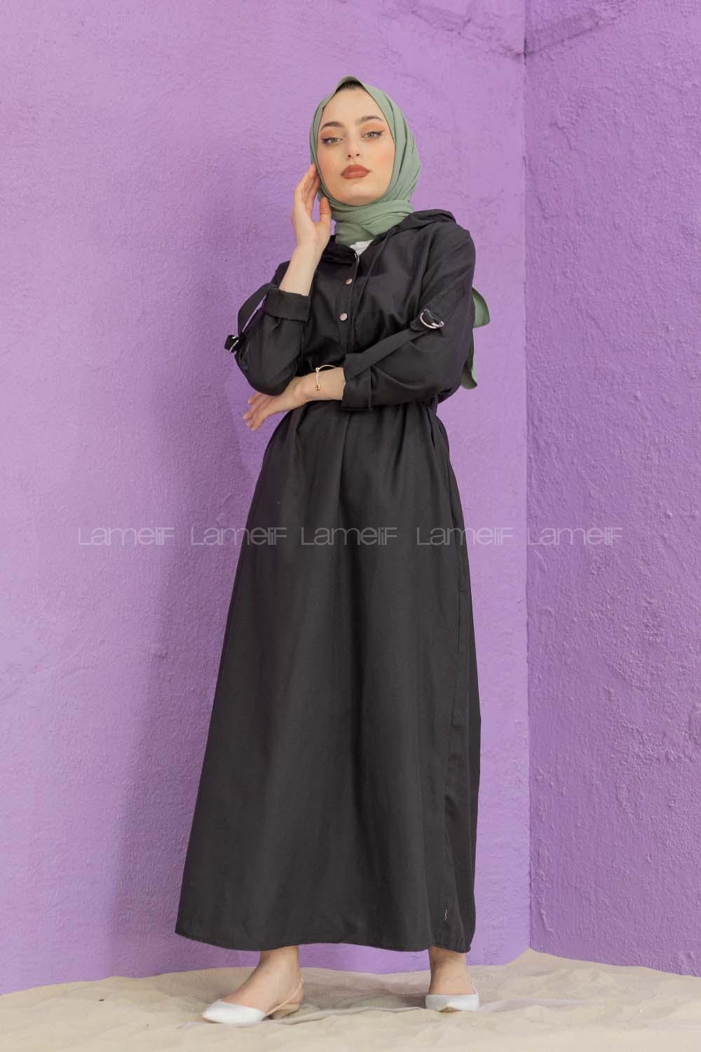 Modalamelif Kemerli Kuşaklı Elbise Siyah