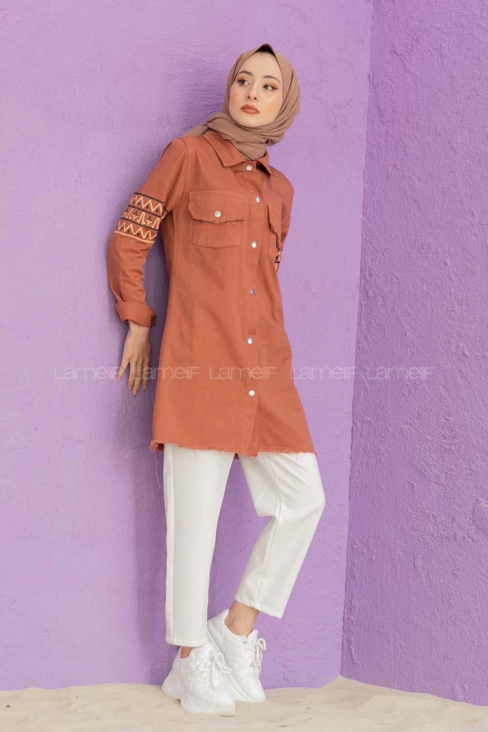 Modalamelif Kol Şeritli Kot Ceket Gül