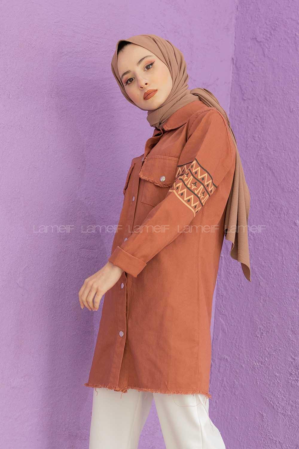 Modalamelif Kol Şeritli Kot Ceket Gül