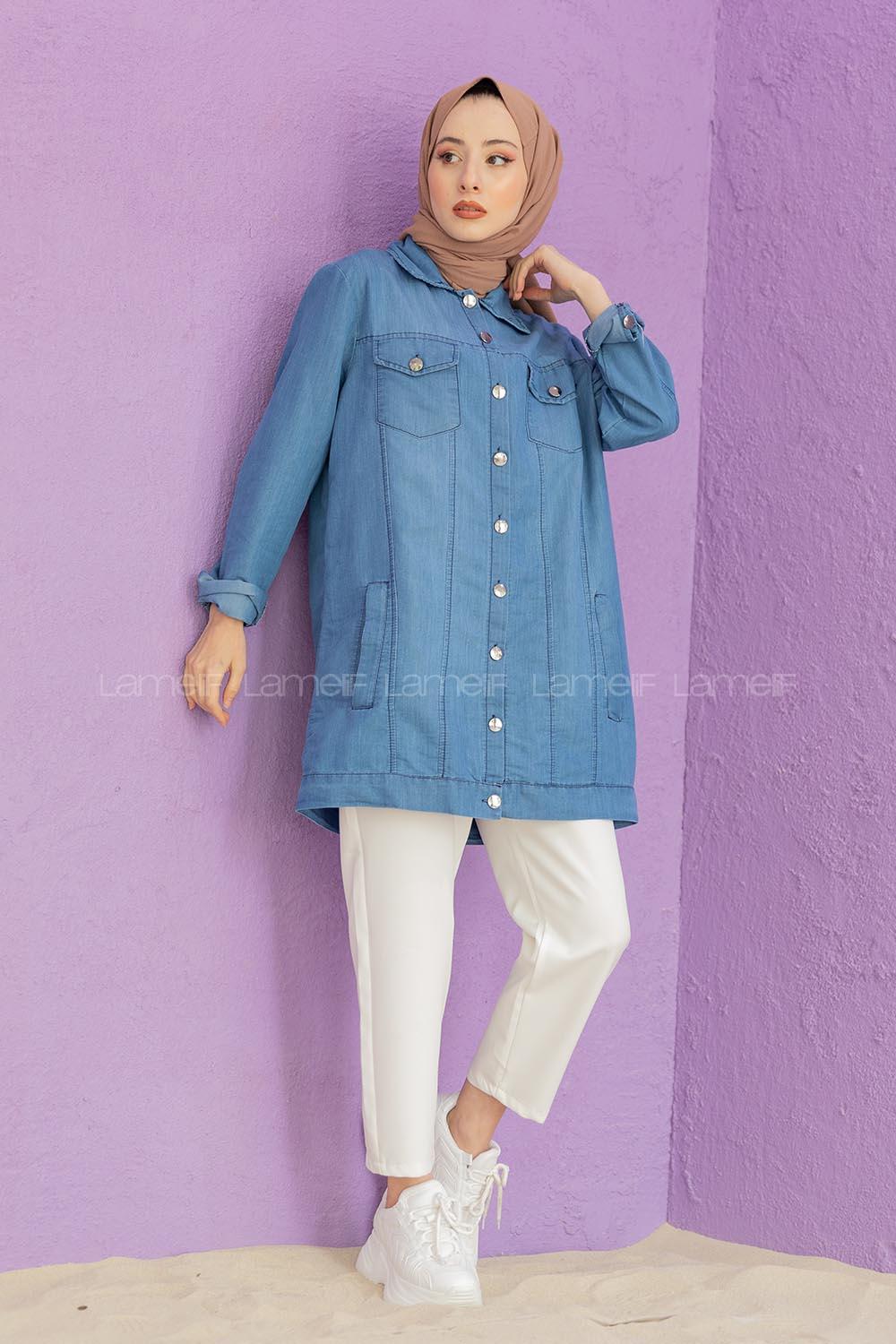 Modalamelif Önü Düğmeli Ceket Mavi