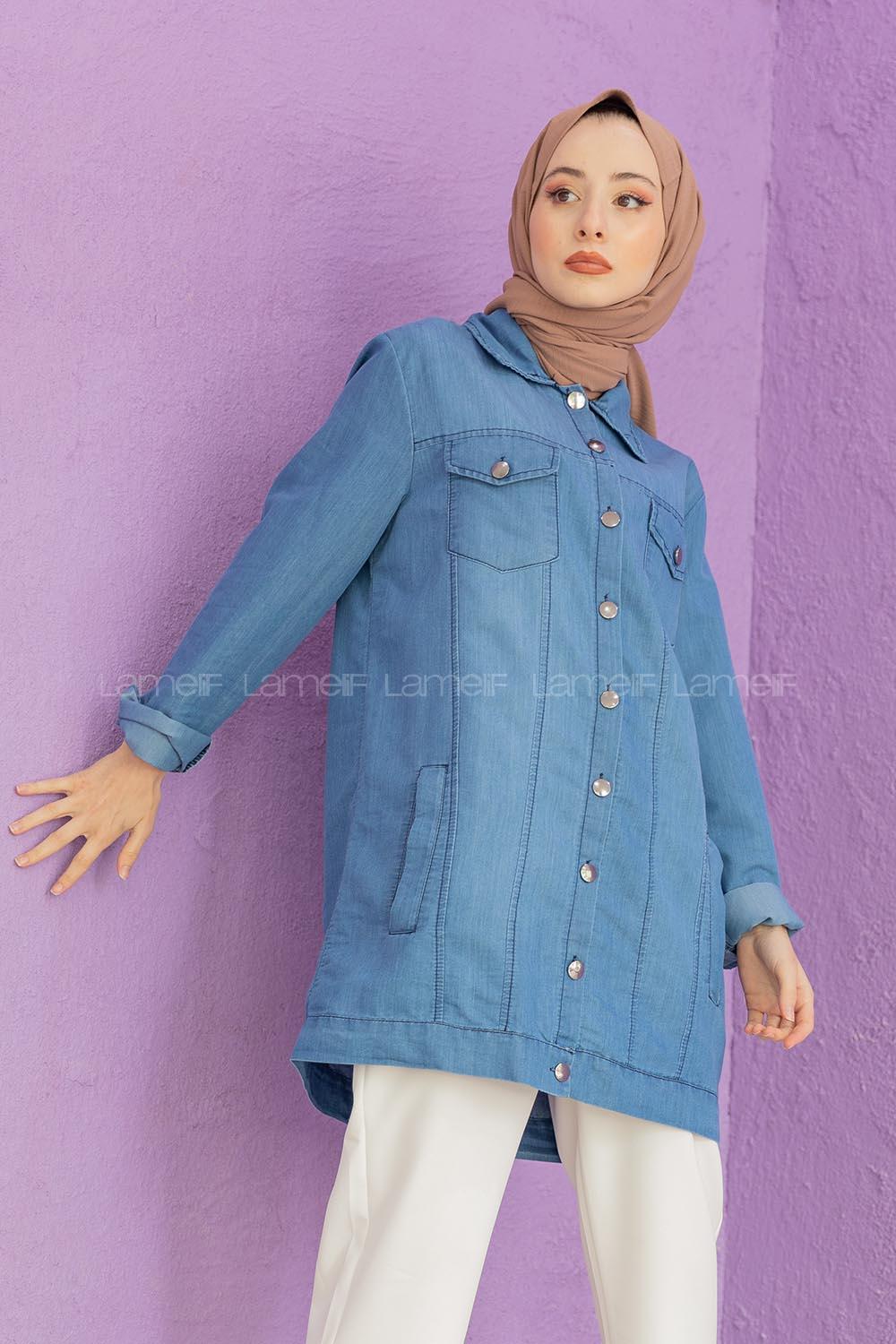 Modalamelif Önü Düğmeli Ceket Mavi