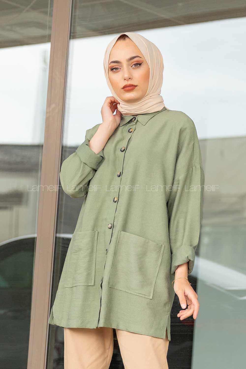 Modalamelif Çift Cepli Gömlek Çağla Yeşili