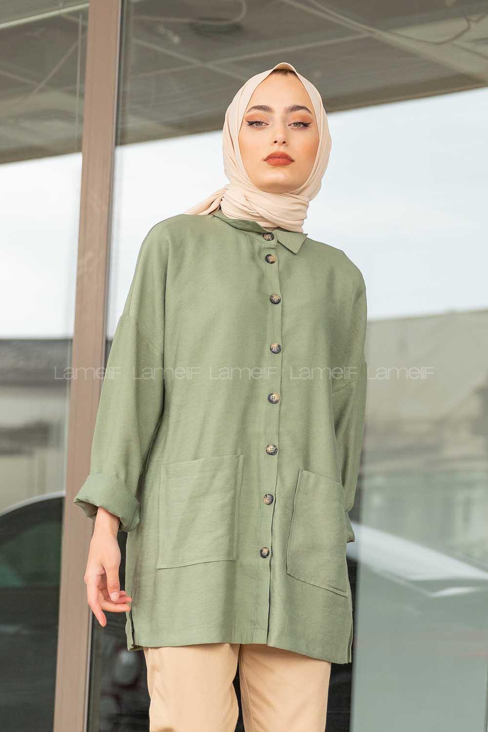 Modalamelif Çift Cepli Gömlek Çağla Yeşili