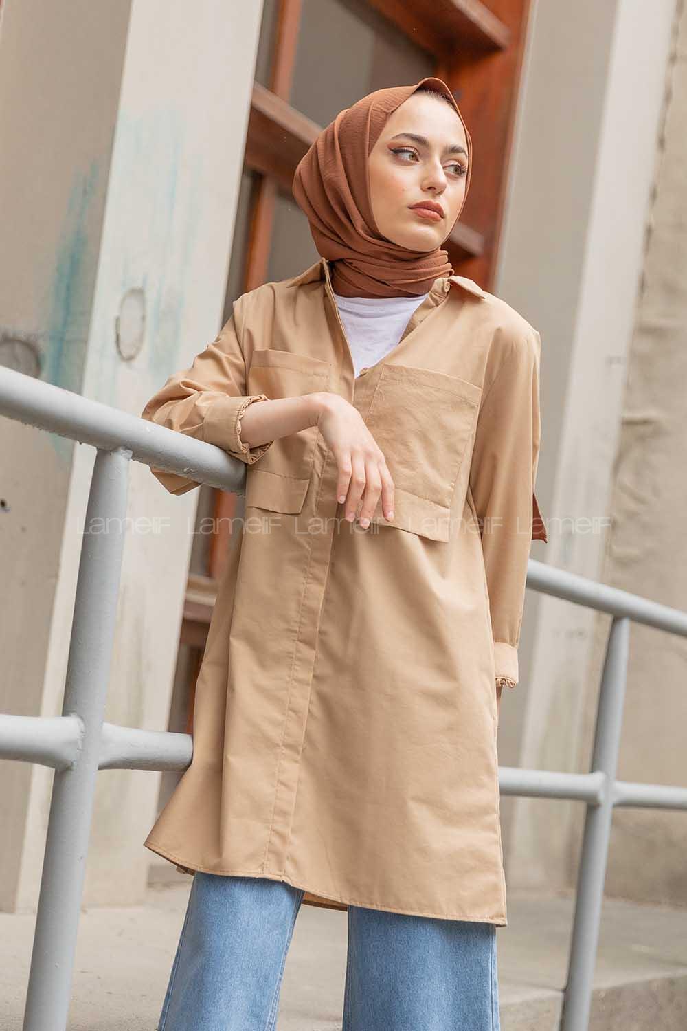 Modalamelif Çift Cepli Tunik Sütlü Kahve