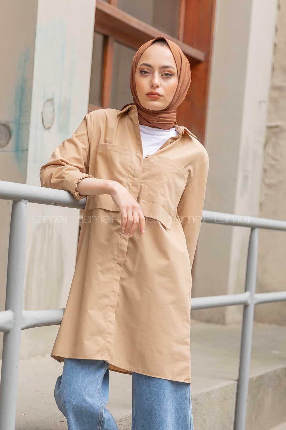 Modalamelif Çift Cepli Tunik Sütlü Kahve