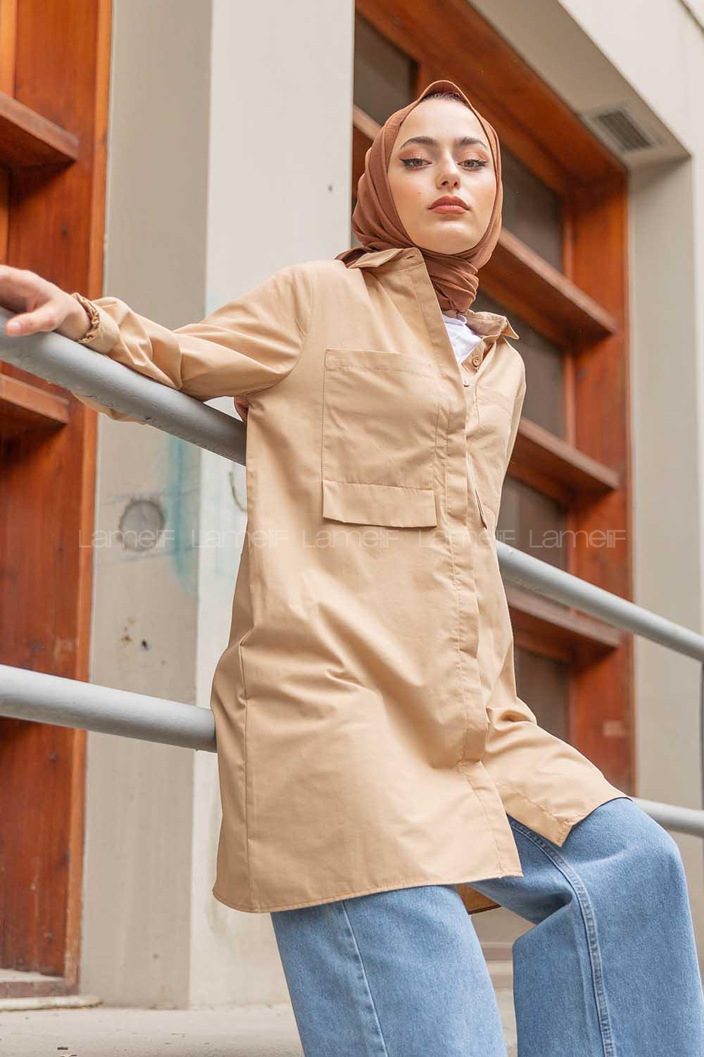 Modalamelif Çift Cepli Tunik Sütlü Kahve