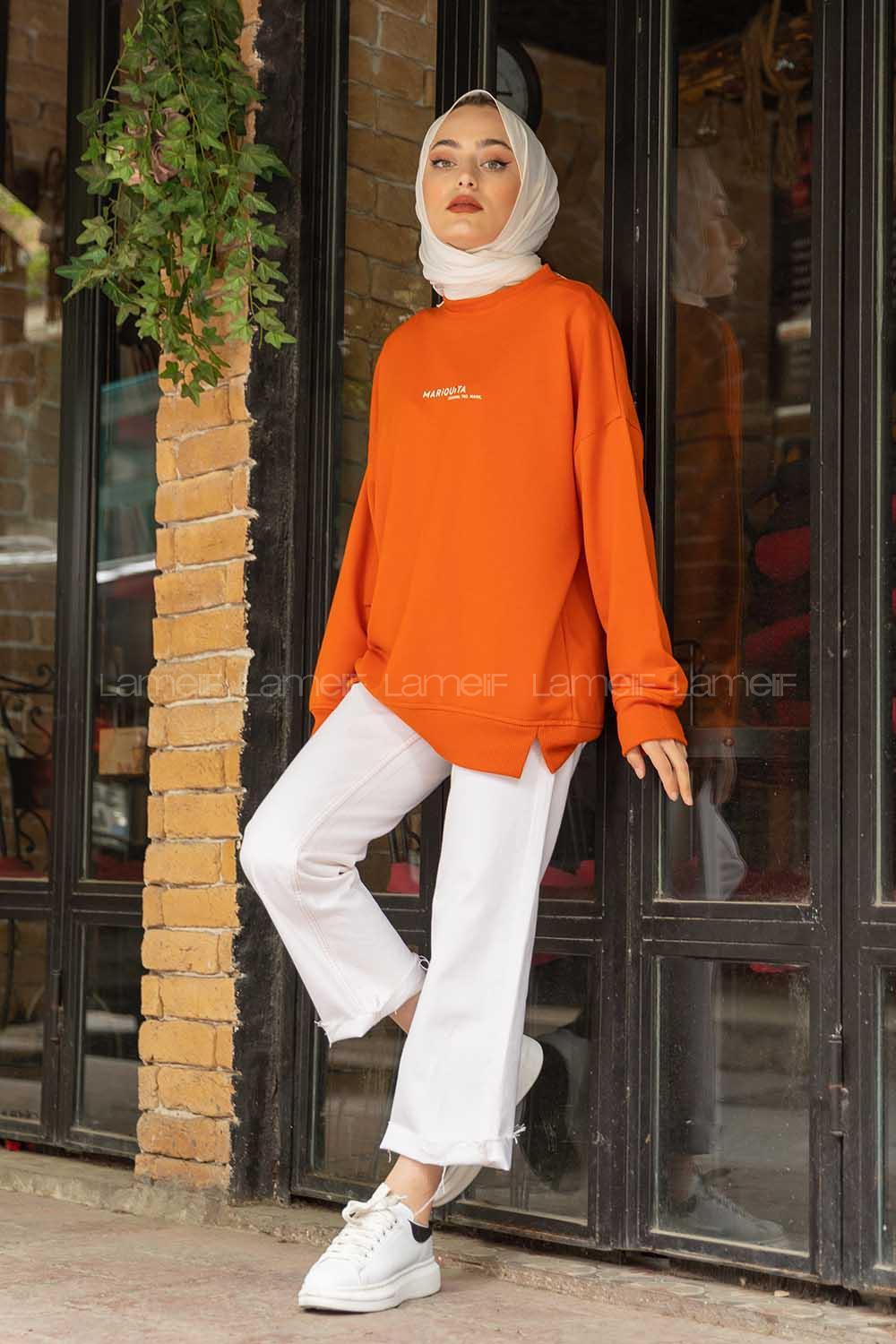 Modalamelif Turuncu Marigunta Baskılı Sweat