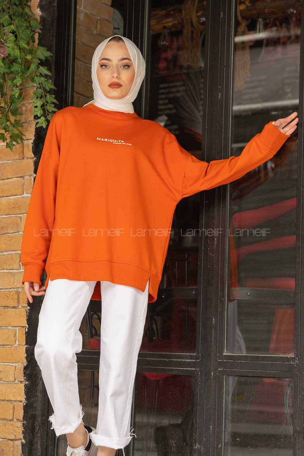 Modalamelif Turuncu Marigunta Baskılı Sweat