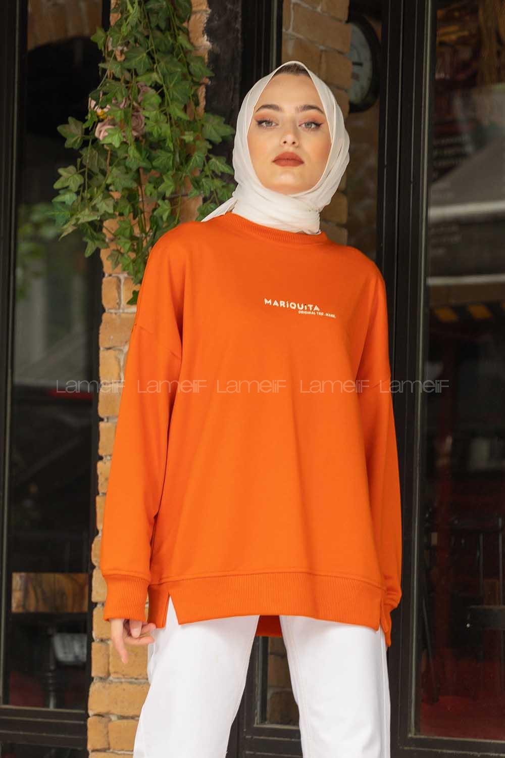 Modalamelif Turuncu Marigunta Baskılı Sweat