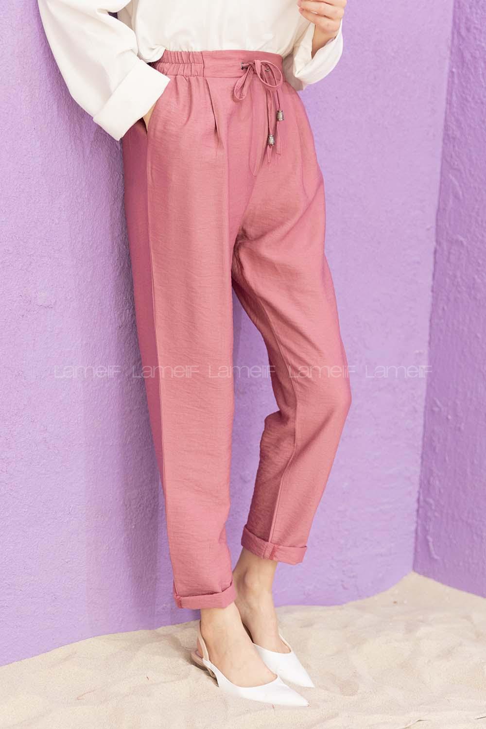 Modalamelif Bel Bağlamalı Duble Pantolon Gül