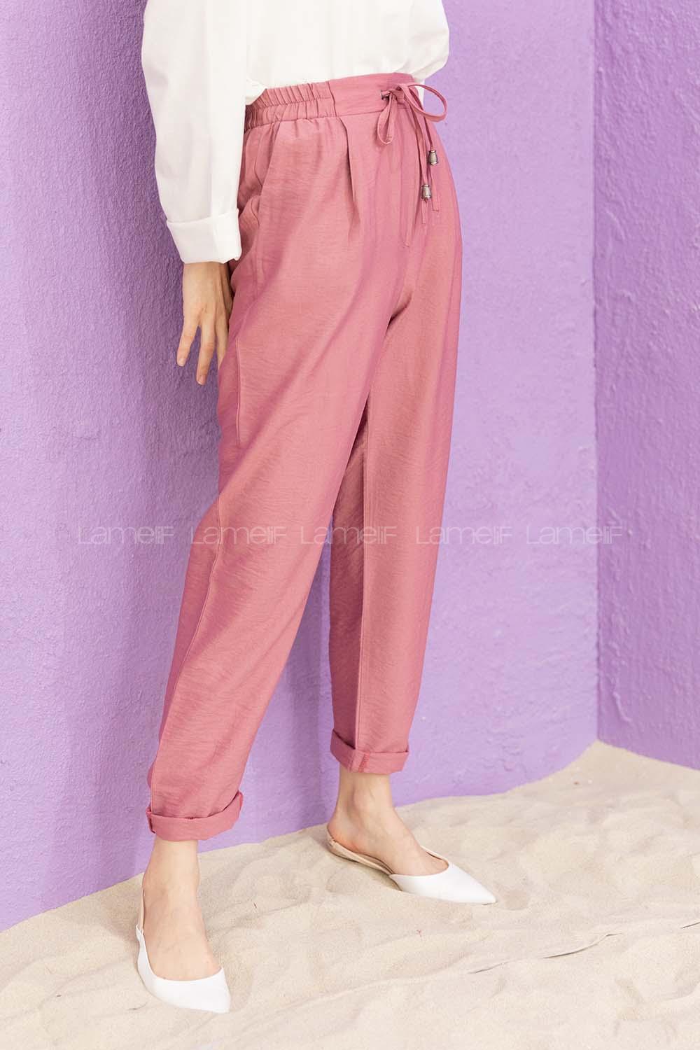 Modalamelif Bel Bağlamalı Duble Pantolon Gül