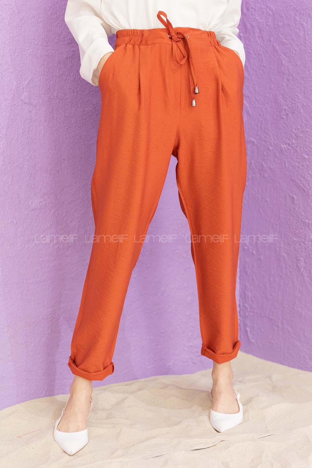 Modalamelif Bel Bağlamalı Duble Pantolon Kiremit