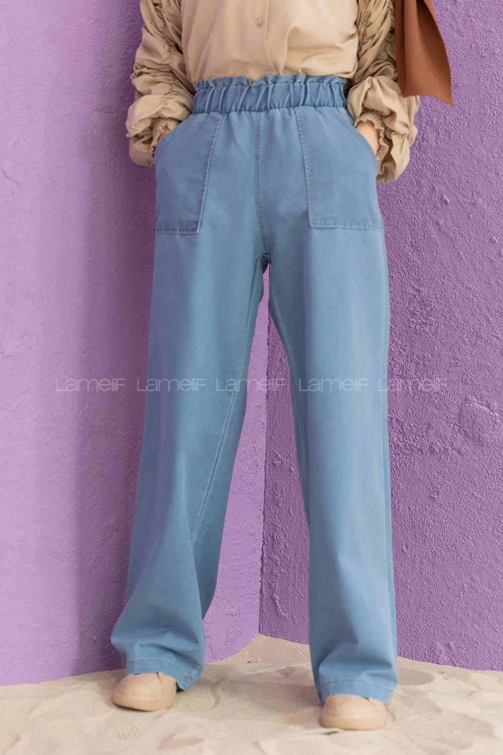 Modalamelif Beli Lastikli Pantolon Açık Mavi