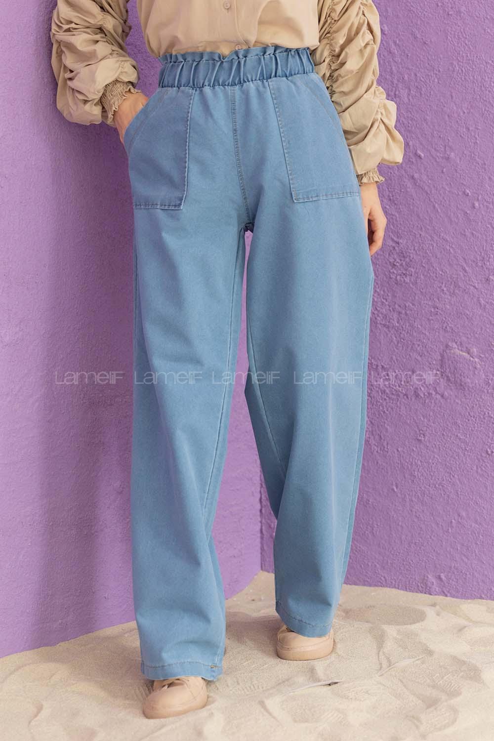 Modalamelif Beli Lastikli Pantolon Açık Mavi