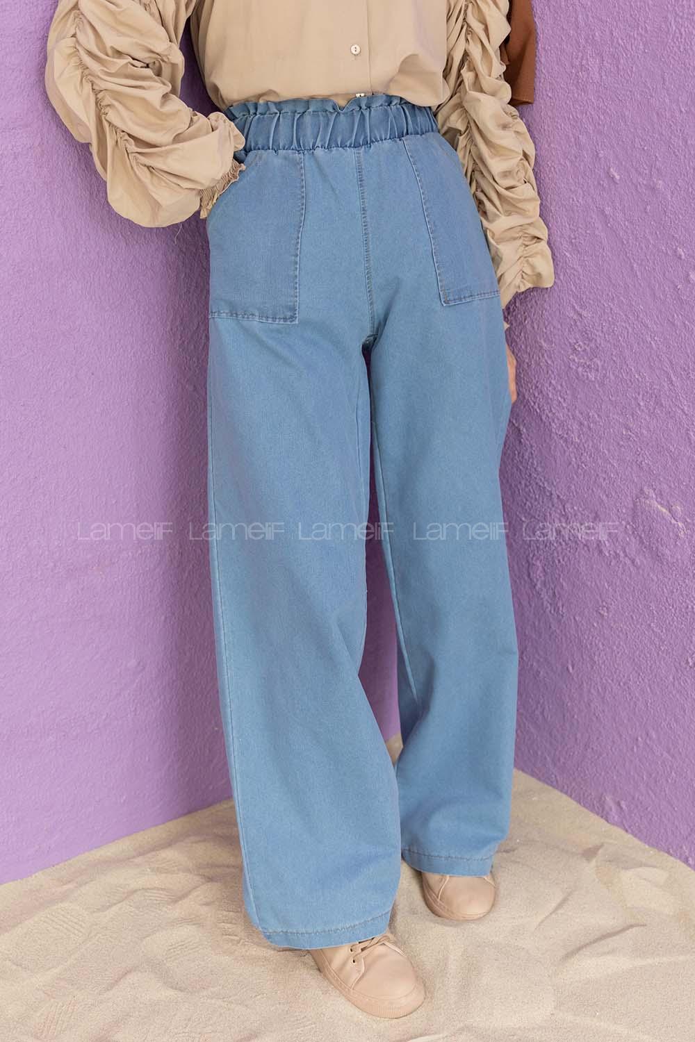 Modalamelif Beli Lastikli Pantolon Açık Mavi