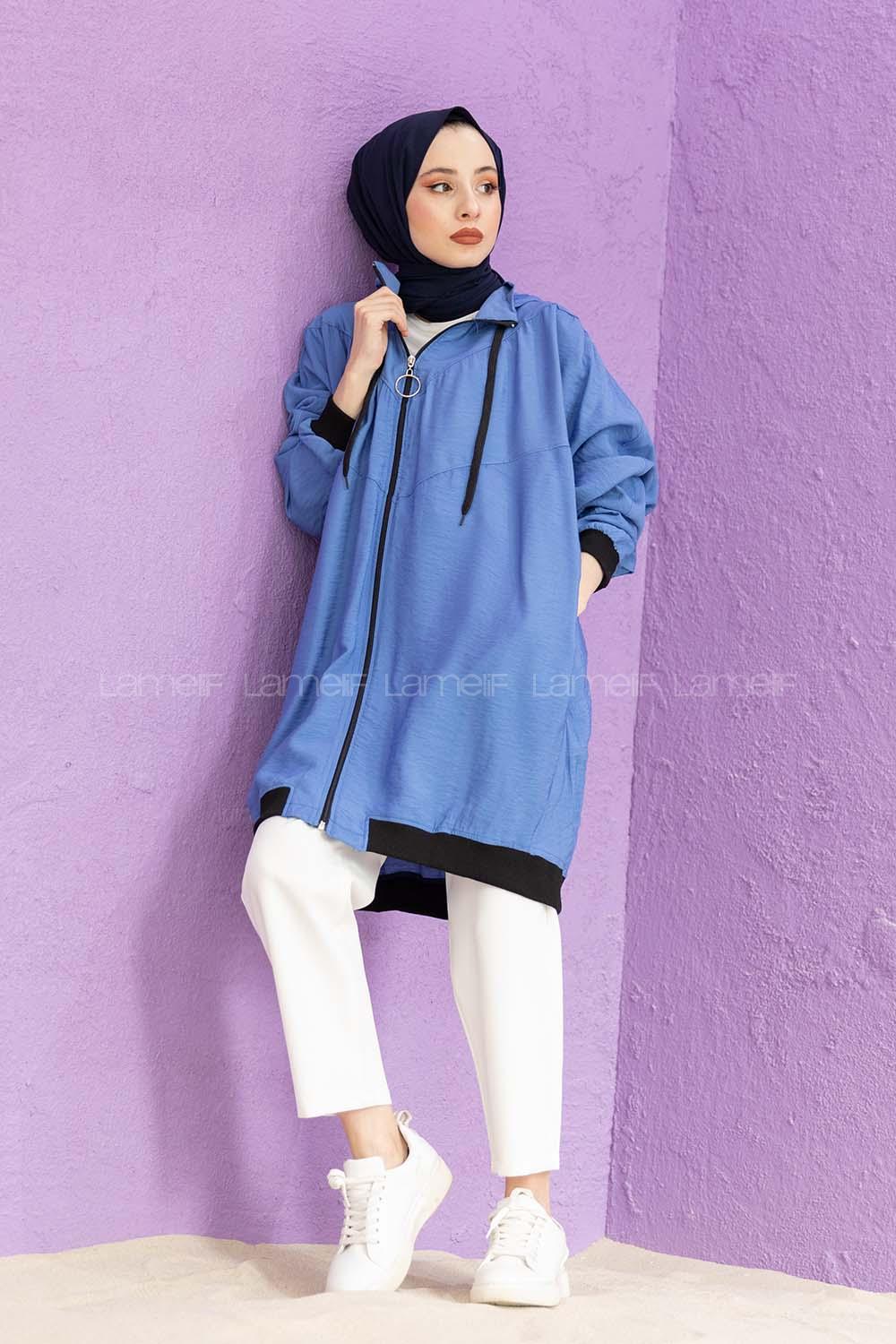 Modalamelif Kapşonlu Spor Yağmurluk Mavi
