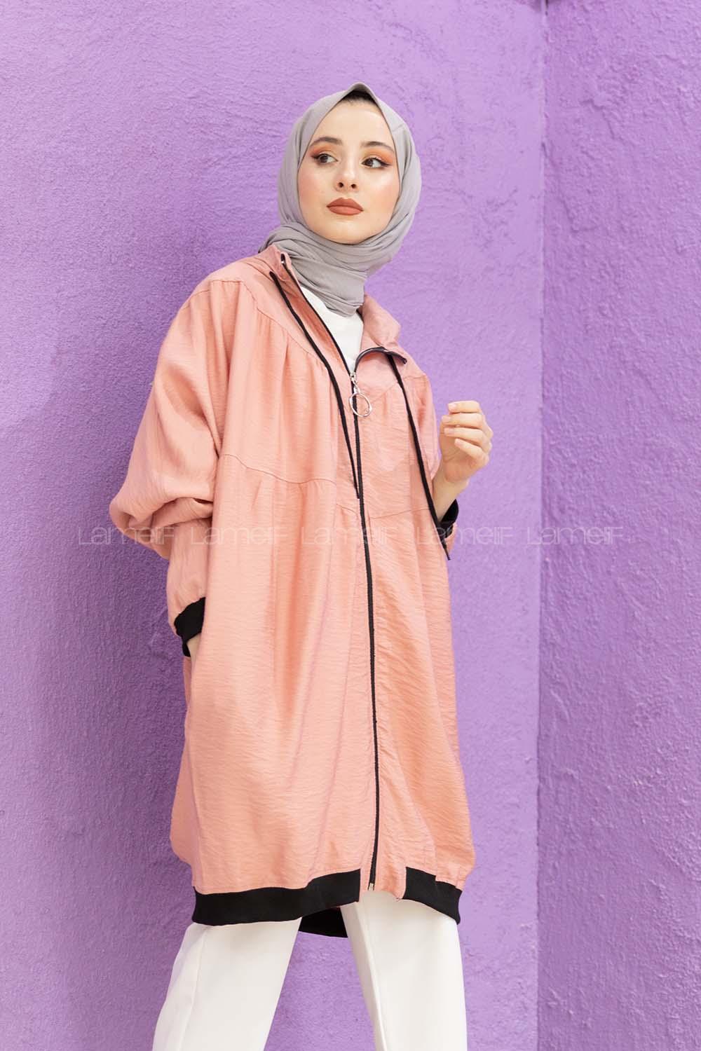 Modalamelif Kapşonlu Spor Yağmurluk Pudra