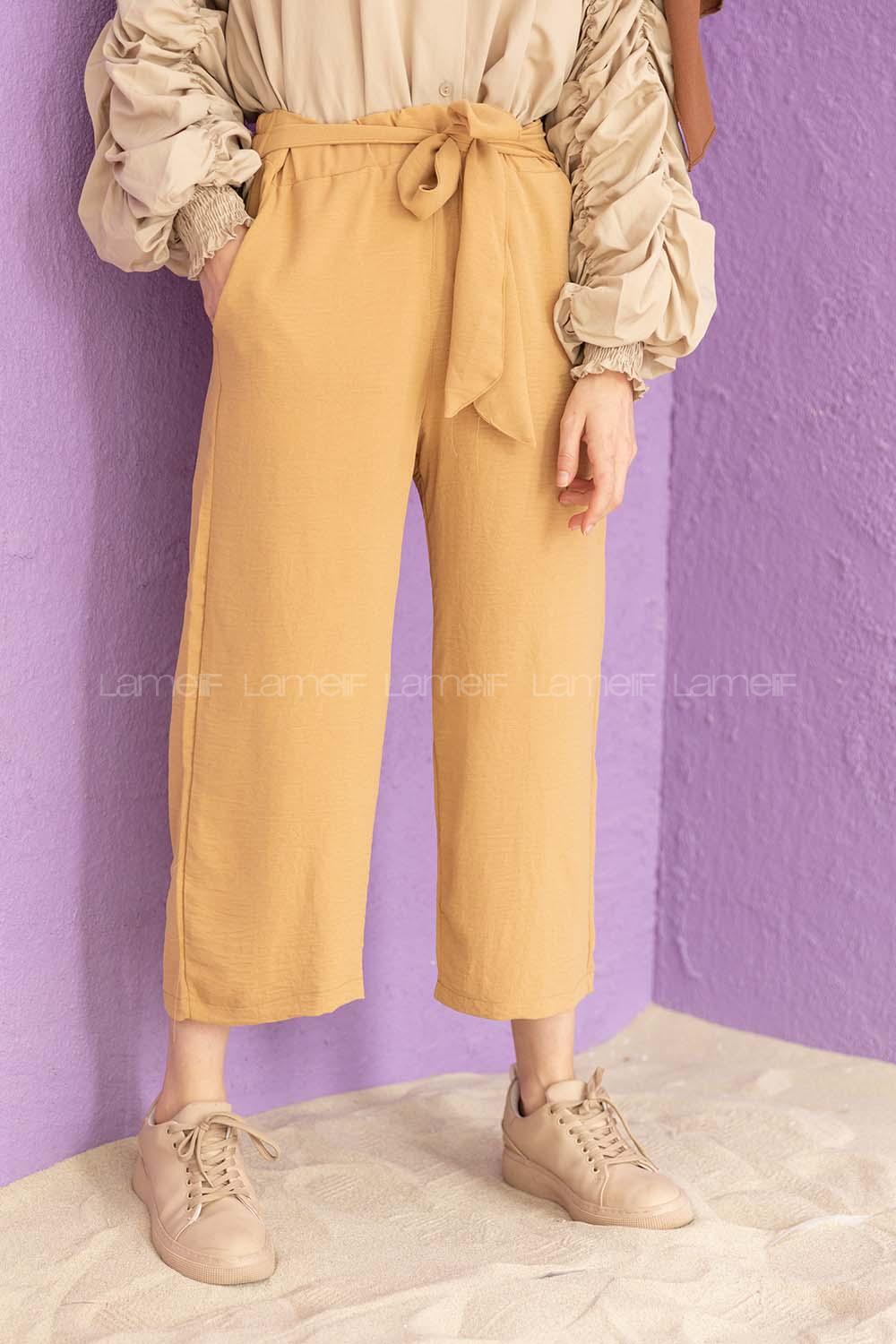 Modalamelif Kuşaklı Ayrobin Pantolon Camel