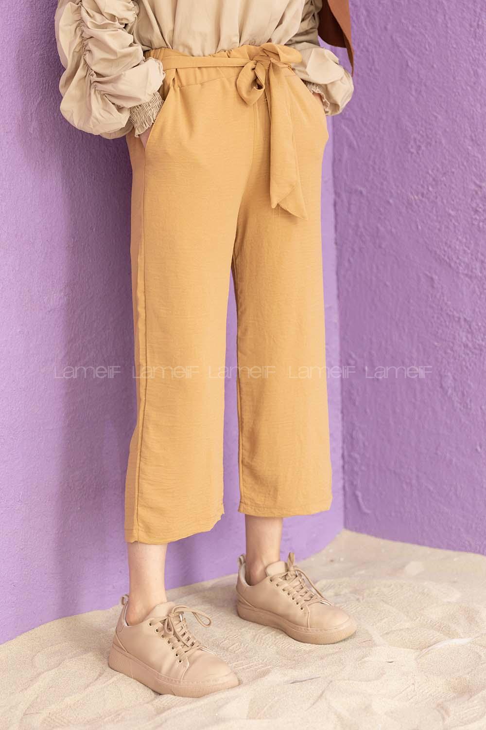 Modalamelif Kuşaklı Ayrobin Pantolon Camel