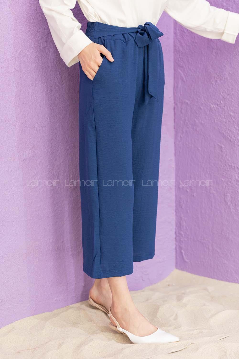 Modalamelif Kuşaklı Ayrobin Pantolon İndigo