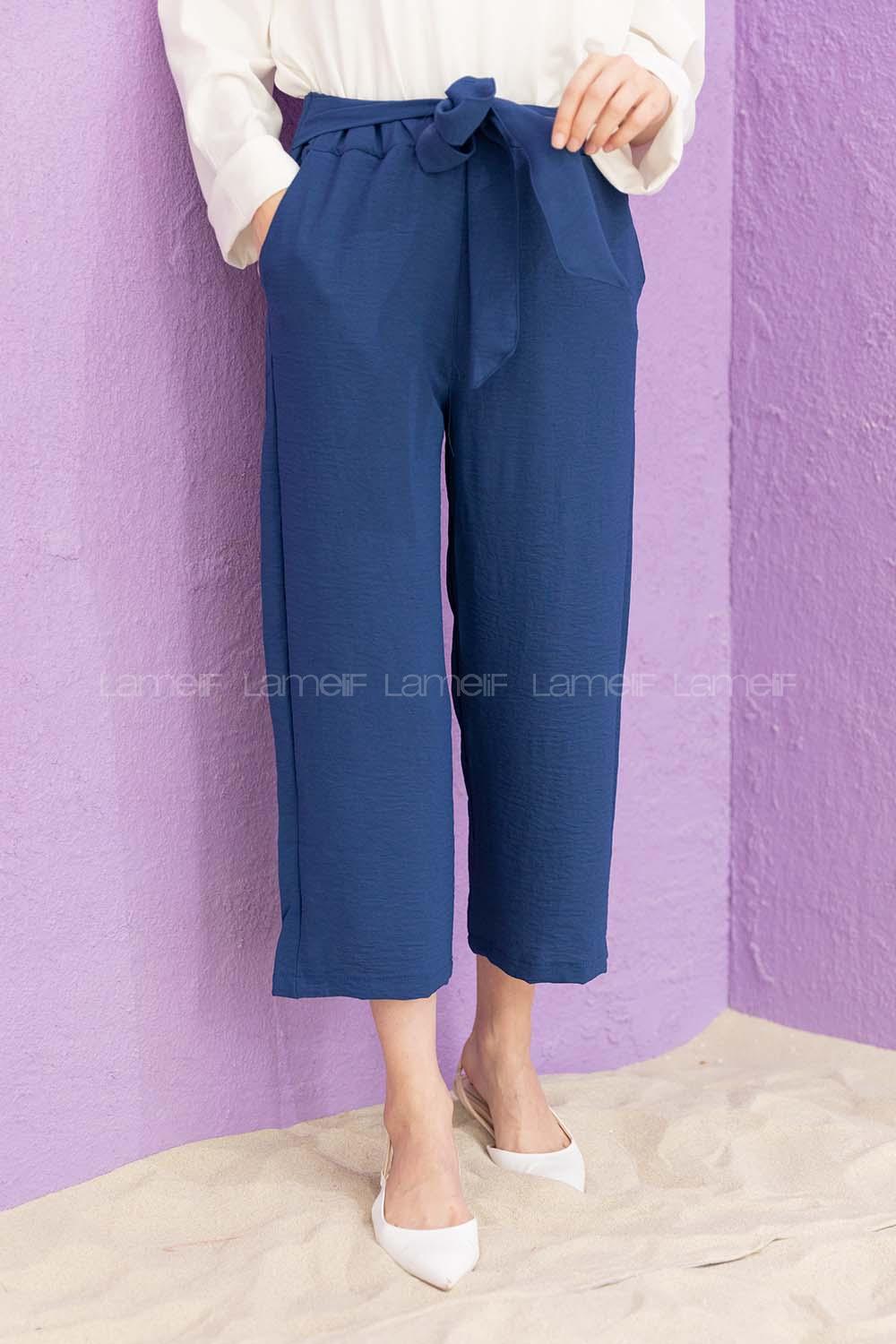 Modalamelif Kuşaklı Ayrobin Pantolon İndigo