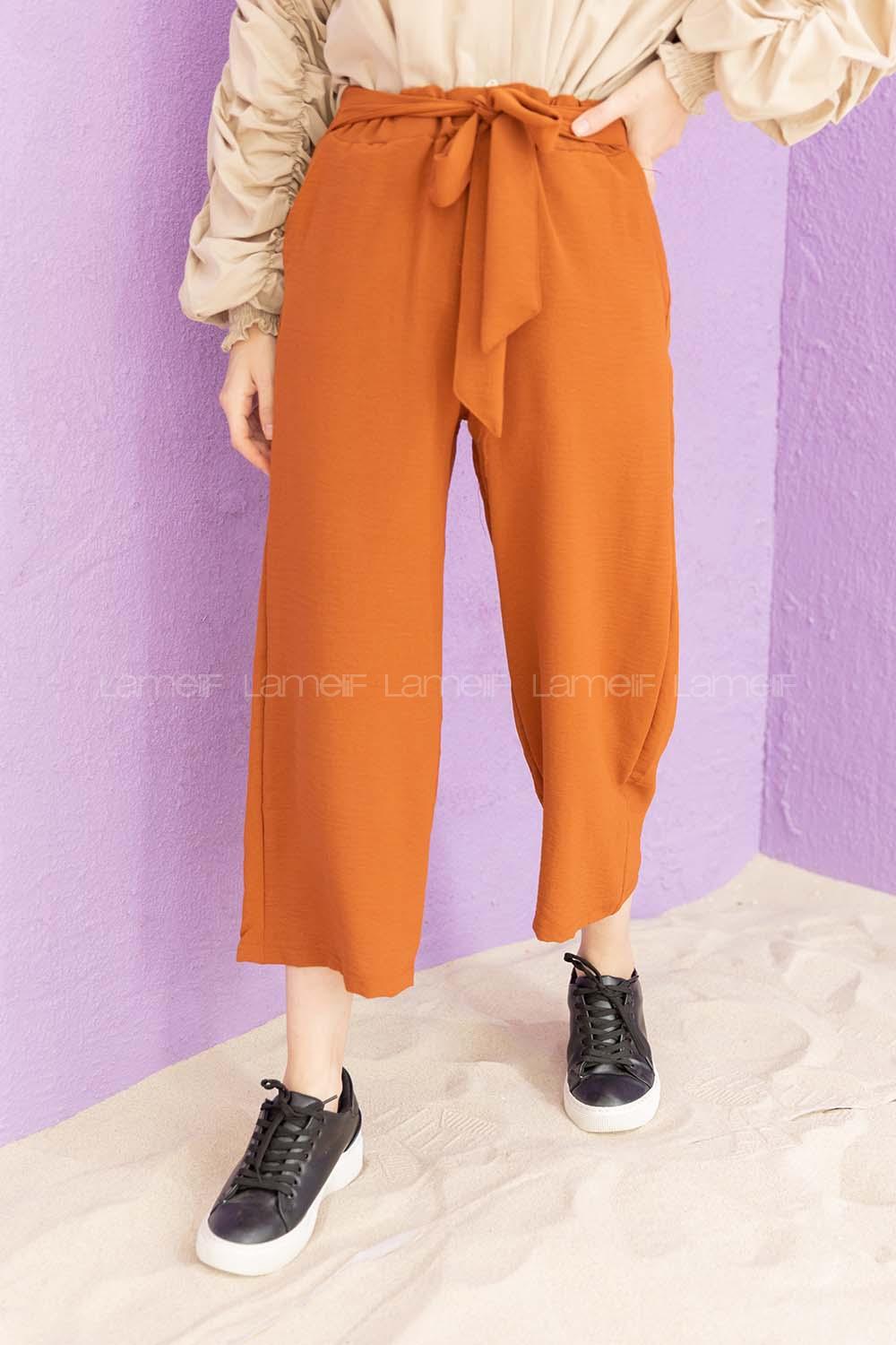 Modalamelif Kuşaklı Ayrobin Pantolon Kiremit