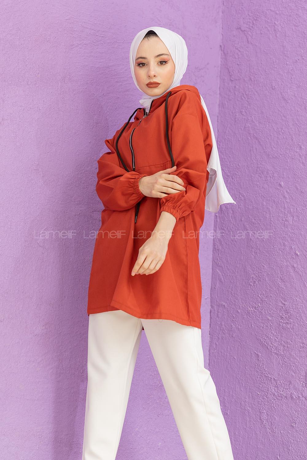 Modalamelif  Arma Baskılı Kapşonlu Tunik Koyu Kiremit