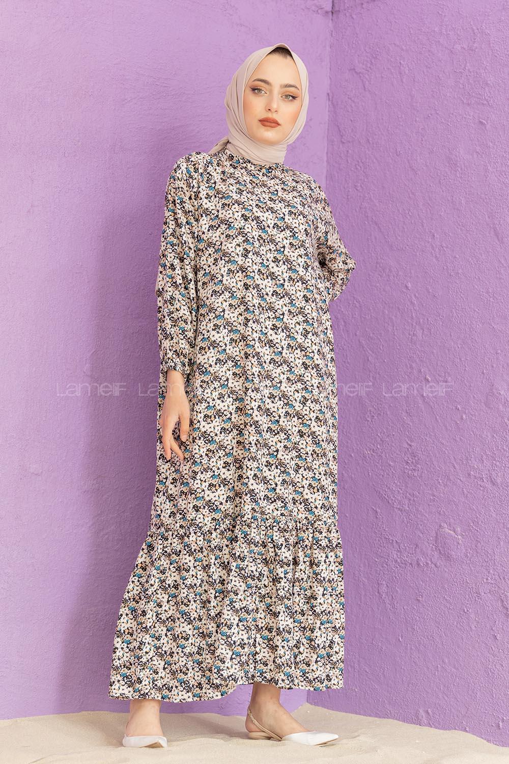 Modalamelif Balon Kol Desenli Elbise Bej