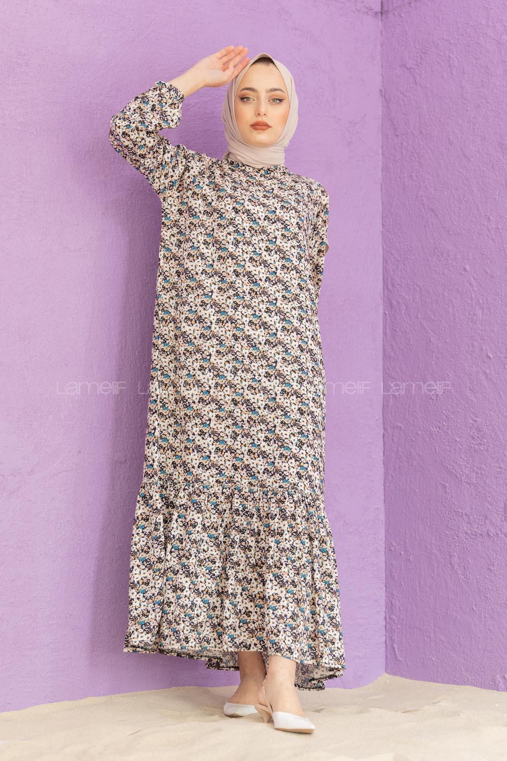 Modalamelif Balon Kol Desenli Elbise Bej