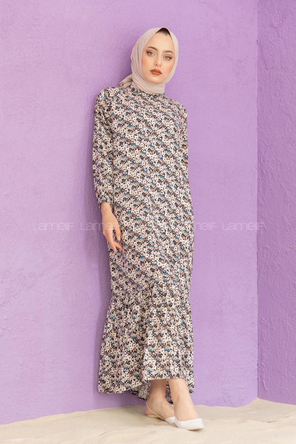 Modalamelif Balon Kol Desenli Elbise Bej