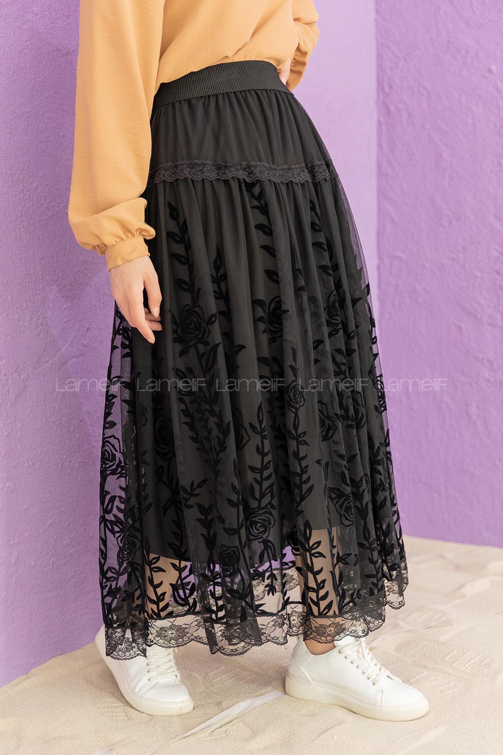 Modalamelif Beli Lastikli  Tül Etek Siyah