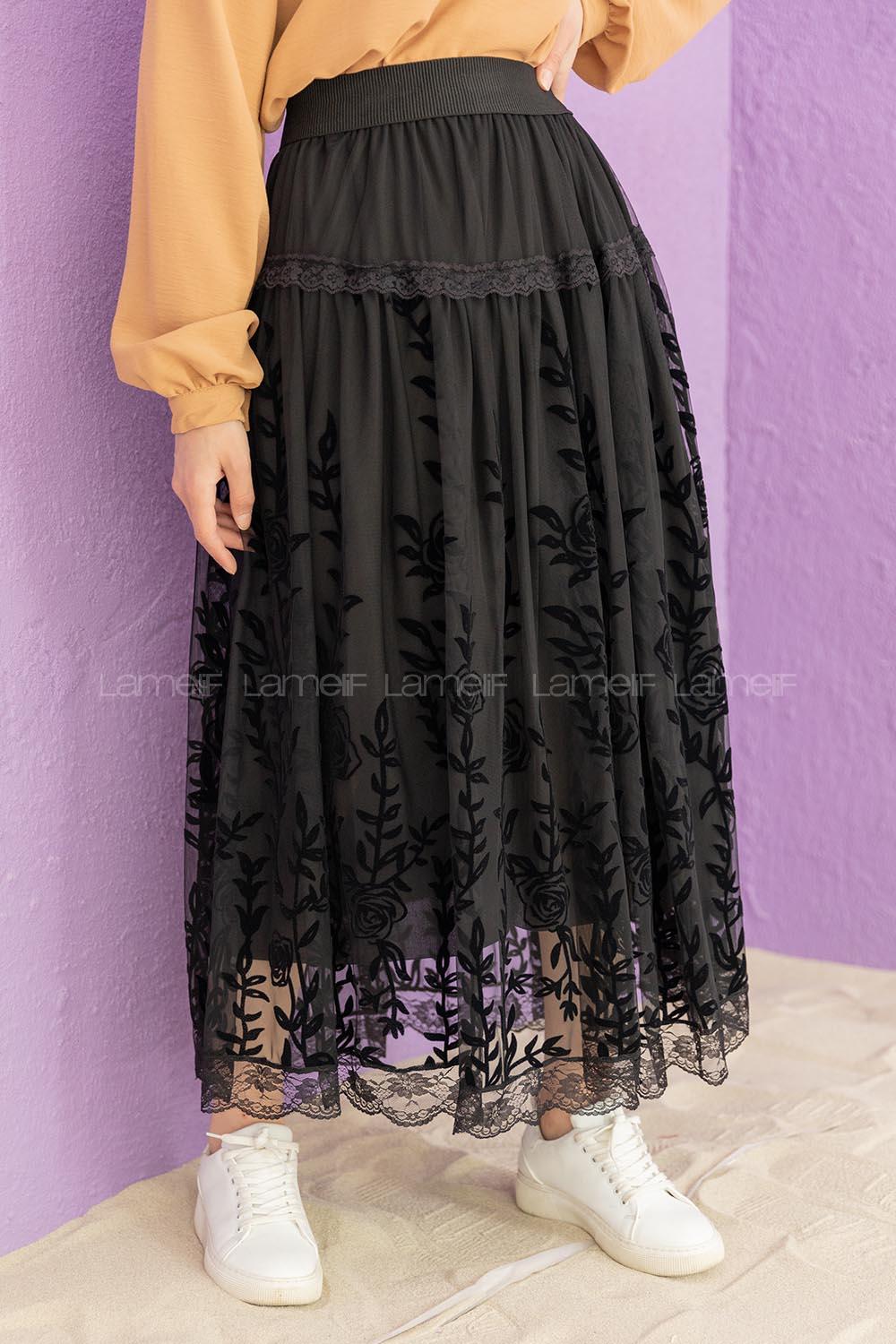 Modalamelif Beli Lastikli  Tül Etek Siyah