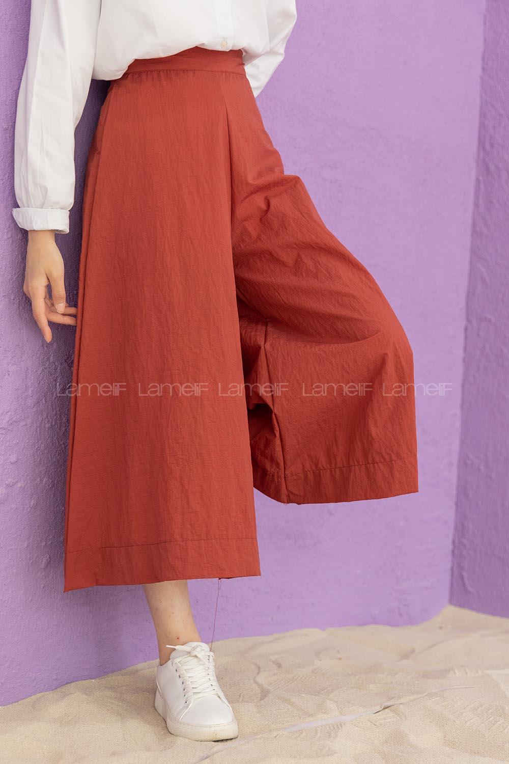 Modalamelif Bol Paça Etek Pantolon Kiremit